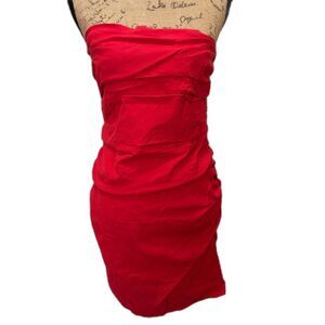 NWT by‎ Anthropologie Strapless Slim Mini Dress Red Ruched Sexy Hoco Size Large